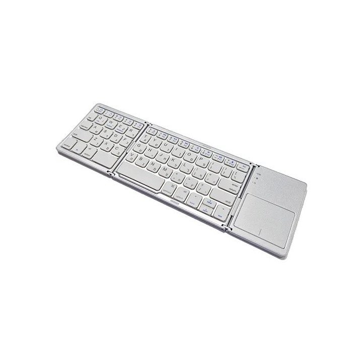 מקלדת מתקפלת אלחוטית בלוטוס עם משטח מגע Touchpad בצבע כסוף עברית/אנגלי