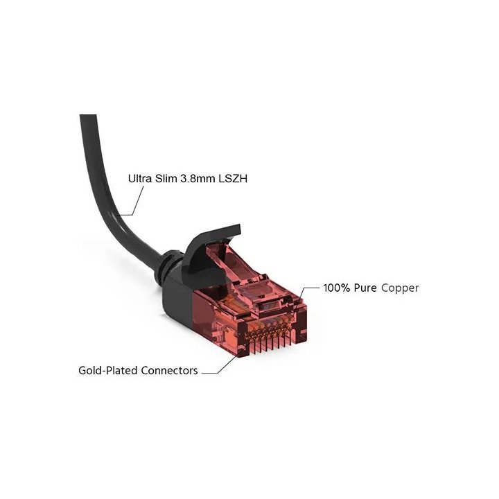 כבל רשת כ-2 מטר דק במיוחד Cat6A Ultra Slim בצבע שחור Super Connect
