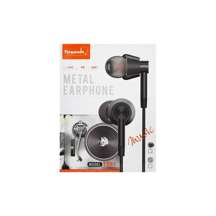 אוזניות חוטיות עם מיקרופון Tingwode T201 In Ear בצבע שחור