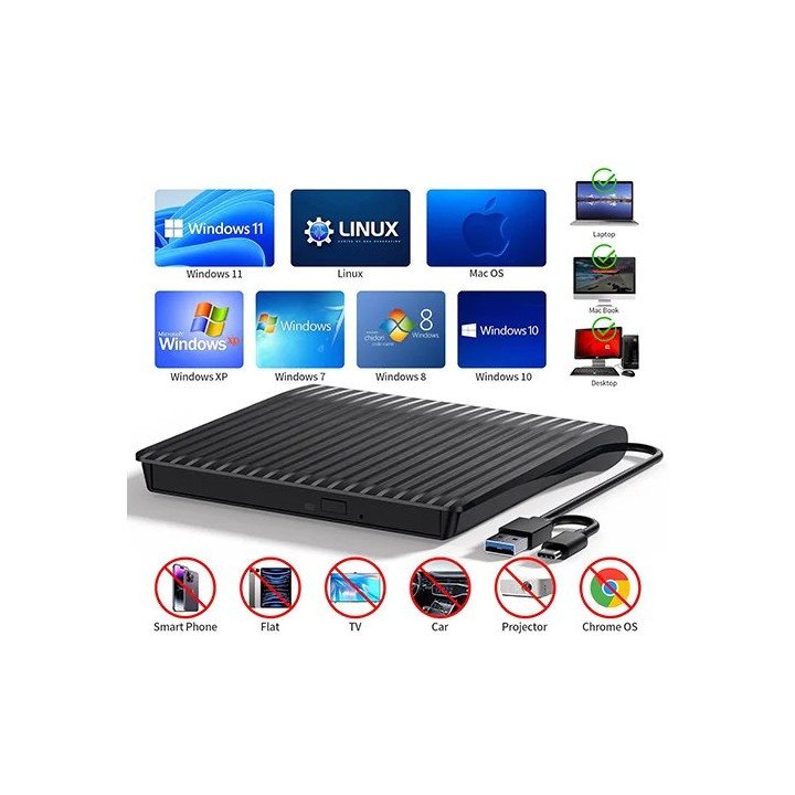 צורב חיצוני Super Peripherals OPT-002 CD / DVD חיבור USB-A / UAB-C