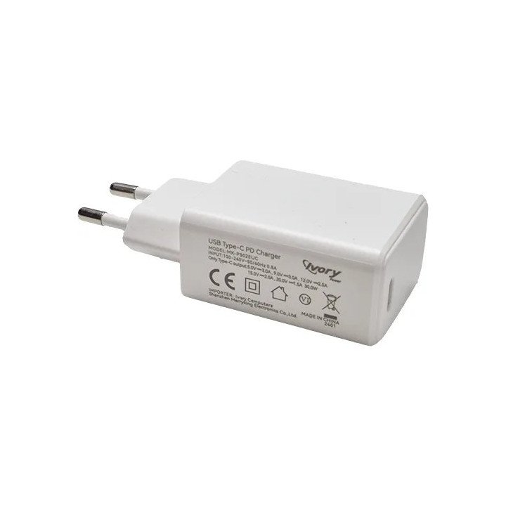 מטען קיר Type-C 30W תומך טעינה מהירה Super Power IVS-PD30W-W בצבע לבן