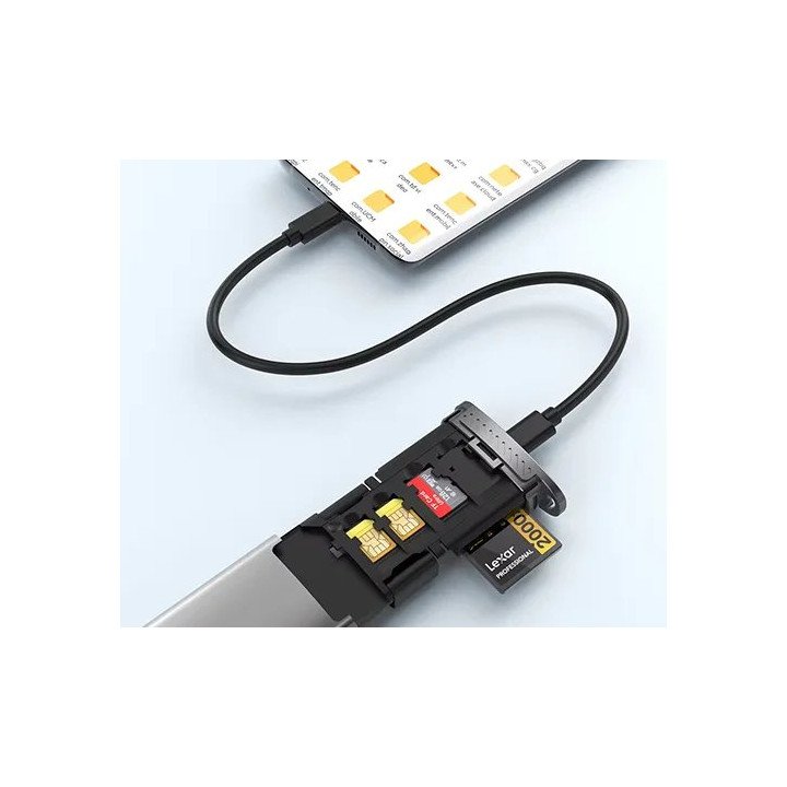 קורא כרטיסים ומאחסן כרטיסים USB-C מבית Super Peripherals