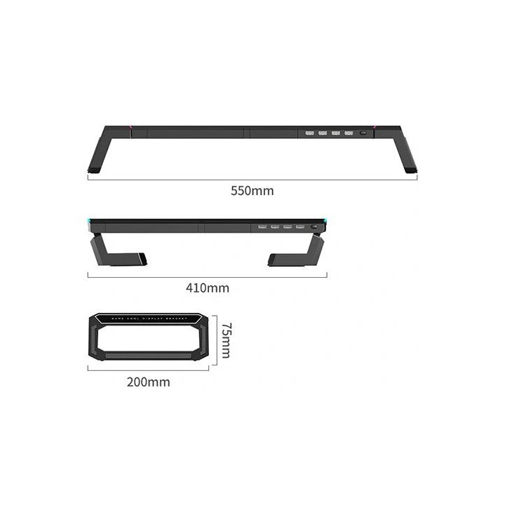 מעמד הגבהה למסך מחשב עד 27 אינץ' - תאורת RGB - שחור - Super Peripheral