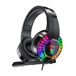 אוזניות גיימינג עם מיקרופון JW-G505 בחיבור USB בצבע שחור עם תאורת RGB