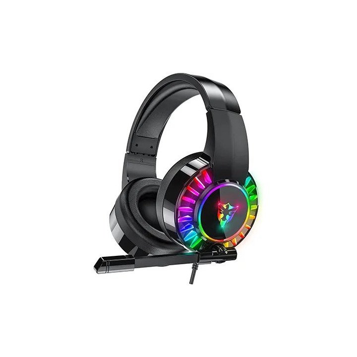 אוזניות גיימינג עם מיקרופון JW-G505 בחיבור USB בצבע שחור עם תאורת RGB