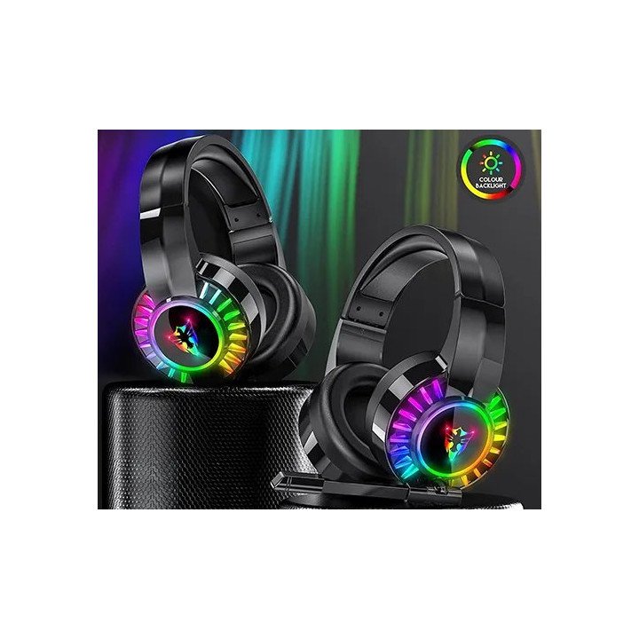 אוזניות גיימינג עם מיקרופון JW-G505 בחיבור USB בצבע שחור עם תאורת RGB