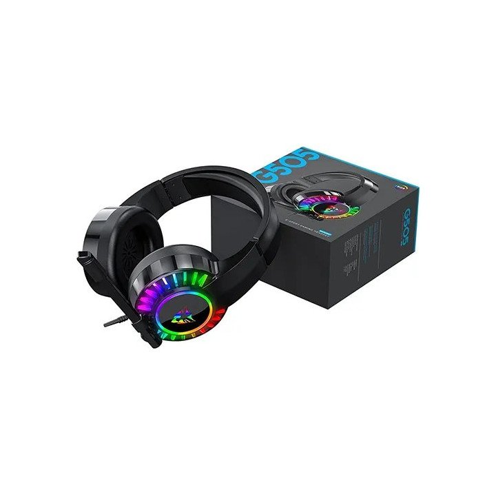 אוזניות גיימינג עם מיקרופון JW-G505 בחיבור USB בצבע שחור עם תאורת RGB