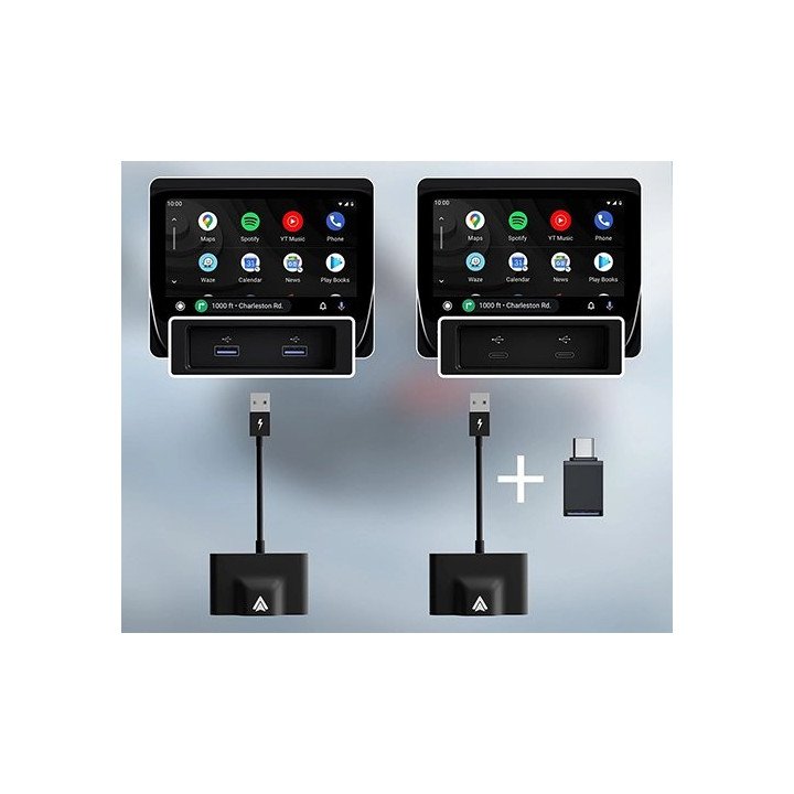 מתאם אנדרואיד אוטו Android Auto אלחוטי לרכב בחיבור USB ו-USB-C