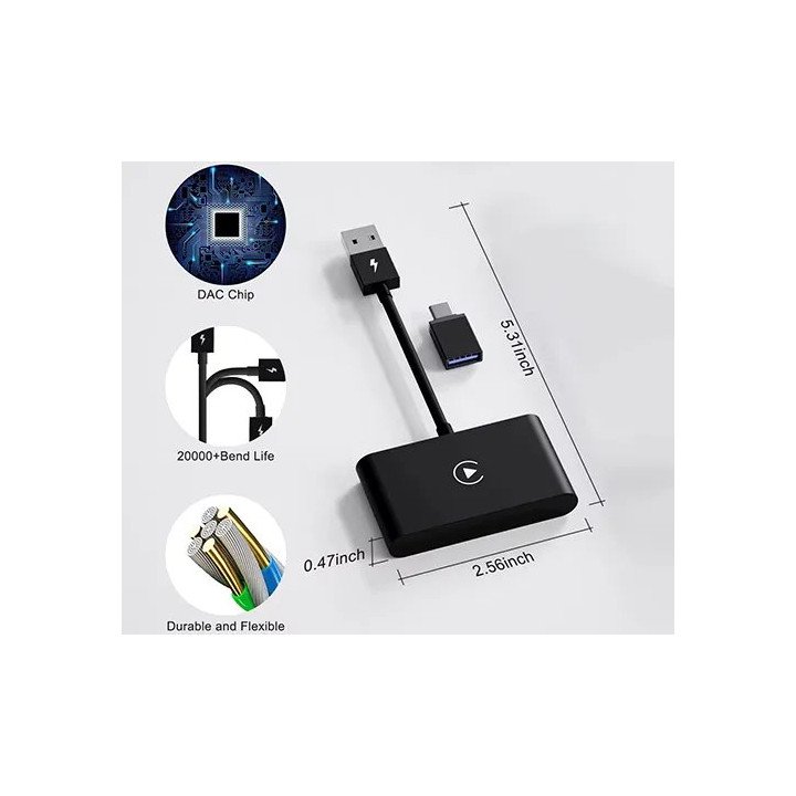 מתאם אפל קאר פליי Apple Carplay אלחוטי לרכב בחיבור USB ו-USB-C