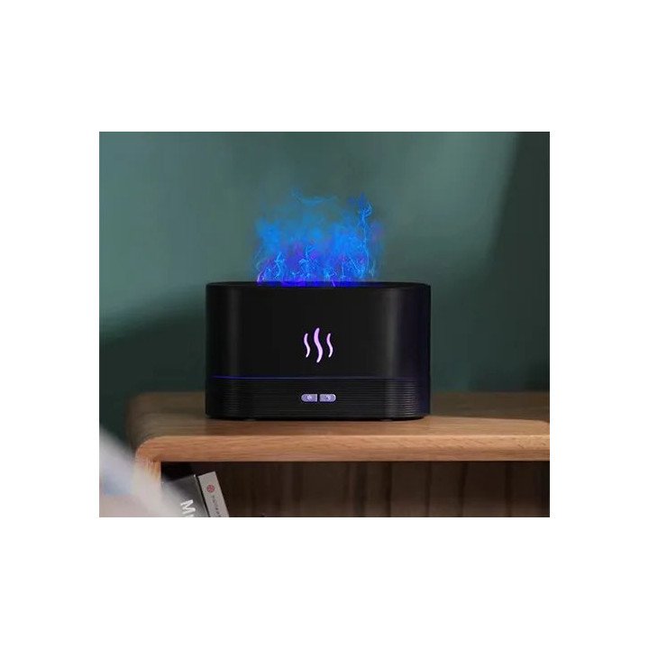 מכשיר אדים מפיץ ריח חשמלי להבה עם תאורת RGB בצבע שחור Super Home SM7RG