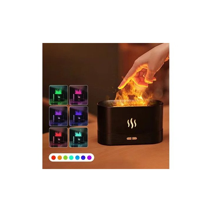 מכשיר אדים מפיץ ריח חשמלי להבה עם תאורת RGB בצבע שחור Super Home SM7RG