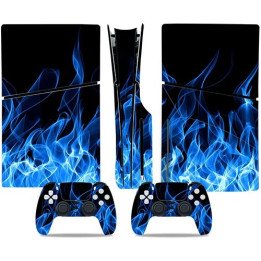 מדבקה ל PS5 Slim עם כונן אופטי ושלטים בצבע כחול
