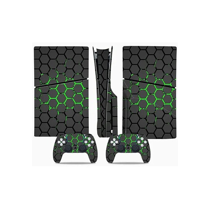 מדבקה ל PS5 Slim עם כונן אופטי ובקרים בצבע ירוק