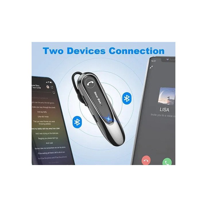 אוזניית דיבורית New Bee B45 Bluetooth כולל כיסוי נשיאה