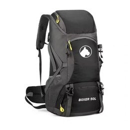 תיק גב לטיולים בצבע שחור Boxer 50L הכולל כיסים מרובים וגב קשיח מרופד