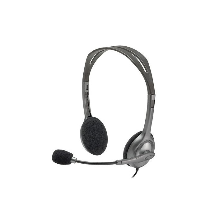 אוזניות Logitech Stereo Headset H110 עם מיקרופון בצבע אפור