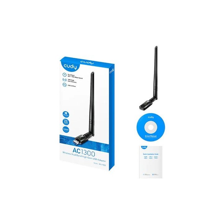 מתאם רשת אלחוטי Cudy WU1400 AC1300 Wi-Fi High-Gain USB Adapter