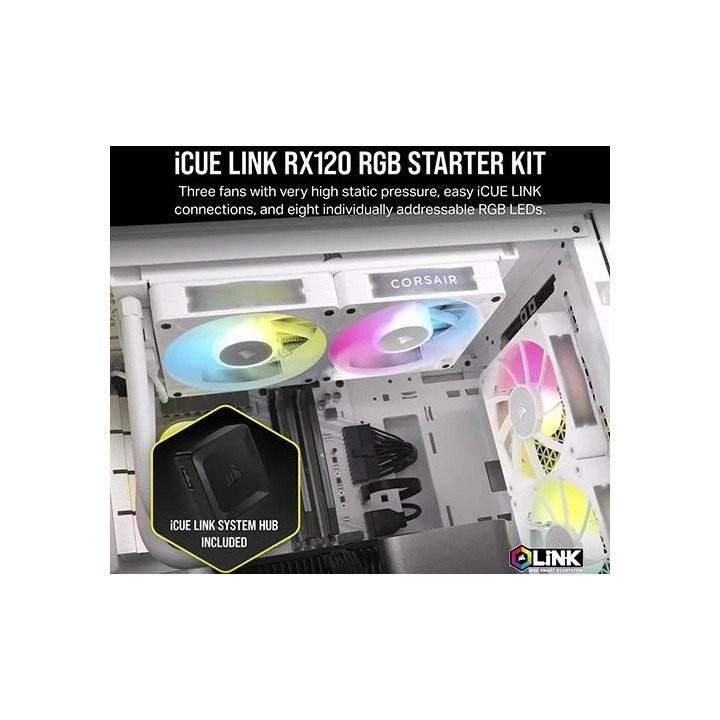 3 מאווררים למארז 12 ס''מ Corsair iCUE LINK RX120 RGB בצבע לבן