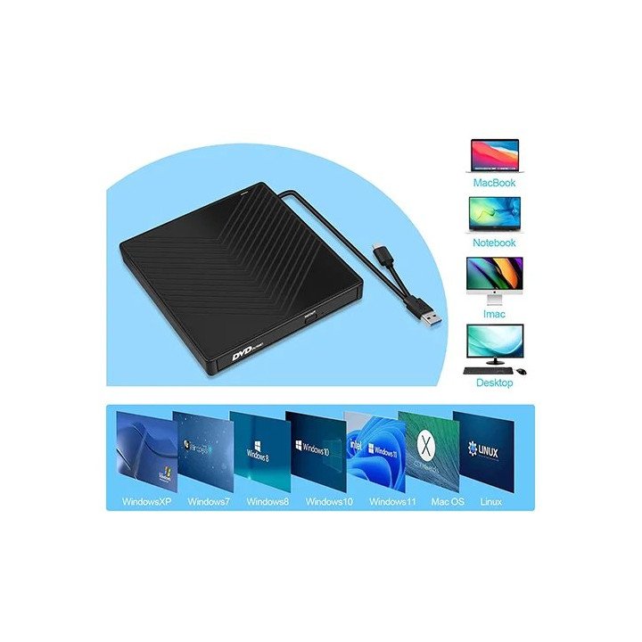 מציאון – צורב חיצוני 7 ב-1 CD DVD עם קורא כרטיסים Super Peripherals OP
