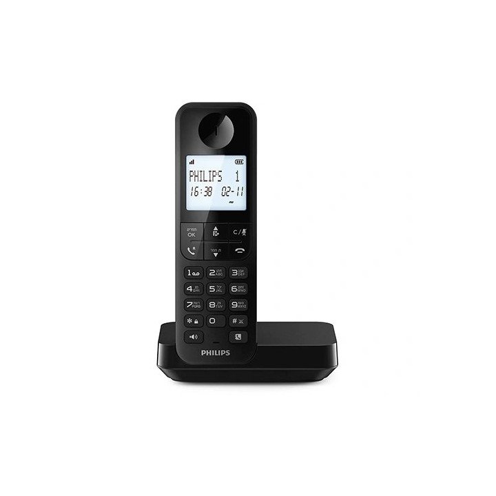 טלפון אלחוטי פיליפס Philips D2701B/25 בצבע שחור עם תפריט בעברית ואנגלי